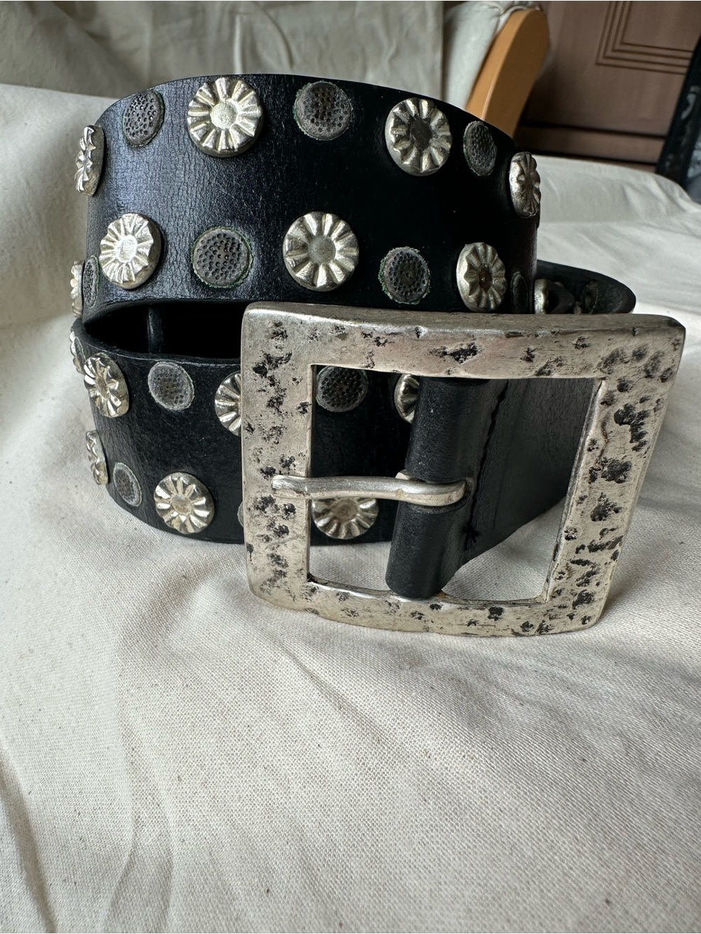 Vintage Nine West Leather Studded Western Concho Belt Black